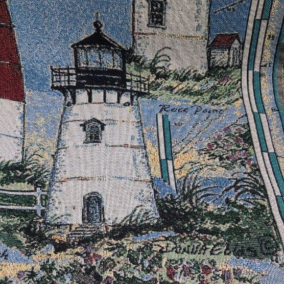 Cape Cod and Islands Lighthouses Tapestry Throw Blanket Donna Elias Vintage - Picture 8 of 13
